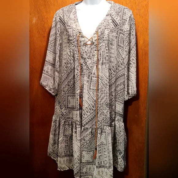 Robert Louis Beautiful lined black&white bandana pattern Tunic/dress szM - Picture 7 of 8